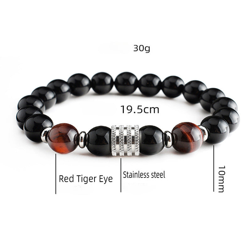 Wholesale Stainless Steel Tiger Eye Black Glossy Stone Men's Bracelet